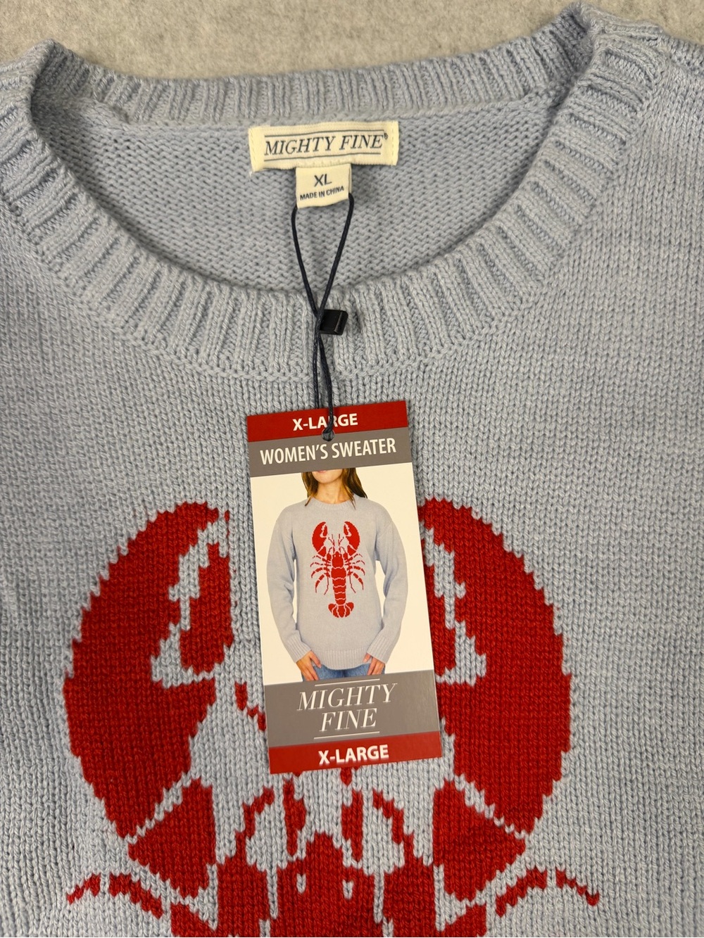 Mighty Fine Light Blue Crewneck Sweater with Red Lobster - Picture 3 of 8